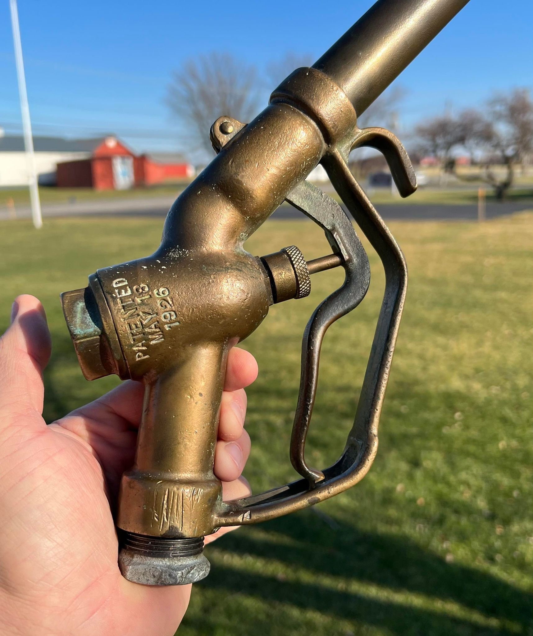 Antique Brass Buckeye Gas Pump Nozzle Patent May 8 926 Old Gas