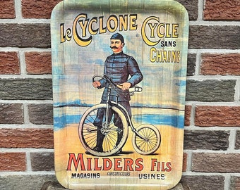 Vintage Style Le Cyclone Cycle Milders Fils Advertising Serving Tray - Great Bicycle Hi Wheel Graphic!