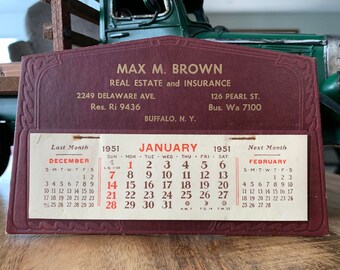 1951 Max M. Brown Real Estate and Insurance Desk Top Calendar - Vintage Advertising - Never Used! Buffalo NY