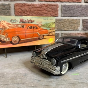 Vintage Minister Delux Mechanical and Automatic Black Toy Car - Antique Friction Toy Car - Automobilia Retro Classic Car
