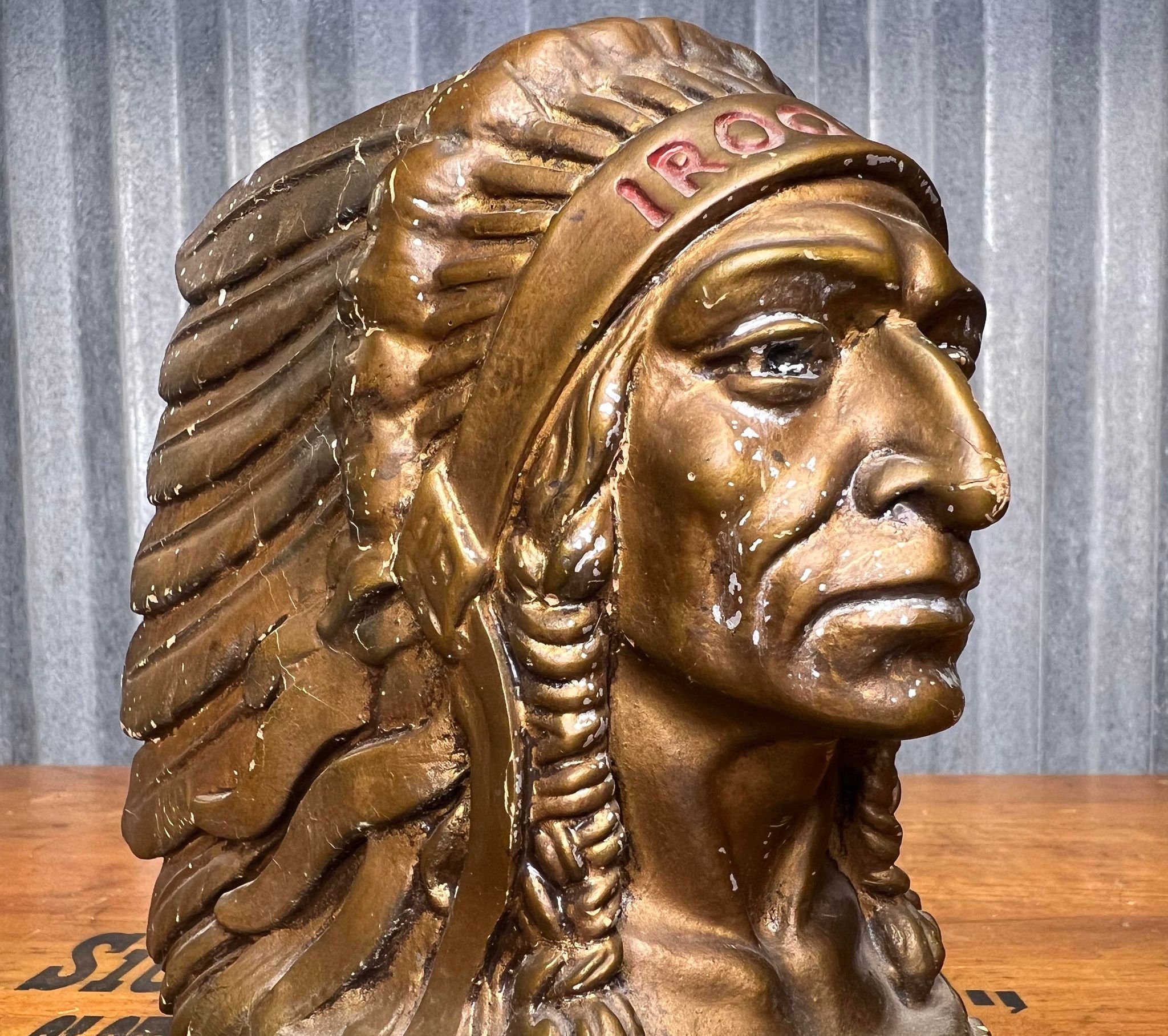 RARE Iroquois Indian Head Beer Foam Scraper Bar Storage Caddy - Antique ...