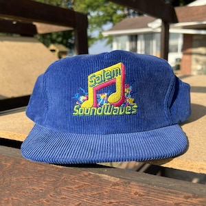 Vintage Salem Sound Waves Corduroy Snapback Baseball Hat - Music Note Graphic - Nice Condition!