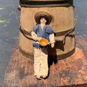 Vintage Handmade Doll - Mexican Sombrero - Vintage Folk Art Toy Figurine Souvenir