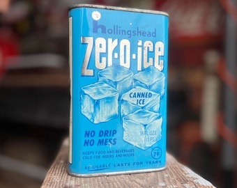 Hollingshead Zer-O-Ice - Canned Ice Antique Advertising Tin - Great Graphics