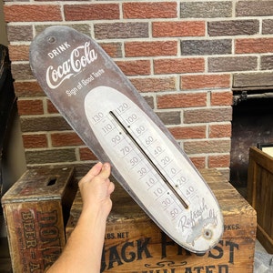Antique Coca Cola &quot;Cigar&quot; Thermometer - Vintage Advertising Signage - Excellent Time Worn Patina