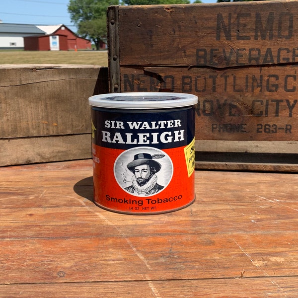 Vintage Sir Walter Raleigh Tobacco Can Humidor - Antique Advertising Tin - Louisville Kentucky Smoking Tobacco