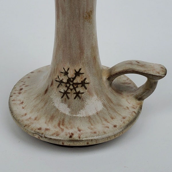 Onion River Pottery Candlestick - Snowflake Design - Winooski Vermont Stoneware Pottery - Red Clay - Snow Flake Motif