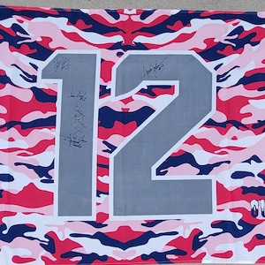 Seattle Seahawks Big 12th Man Pink Camouflage Flag - Player Signed - David Krieg - Norm Johnson - Dennis Boyd - Nick Goins Seahawks Rooster