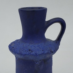 West Germany Jopeko Hersteller Fat Lava Deep Purple Handled Vase - Volcanic Texture - Velvety Surface - Shape 022 - MCM - 7.25&quot;