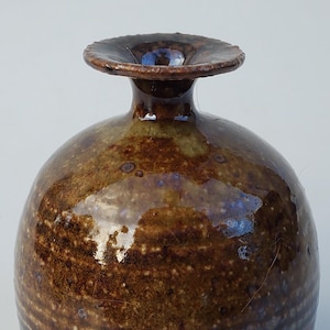 Michael And Linda Soeby Oregon Studio Pottery Vase - Brown Drip Glaze - Flared Rim Design - Northwest Bud Vase - 3.625"