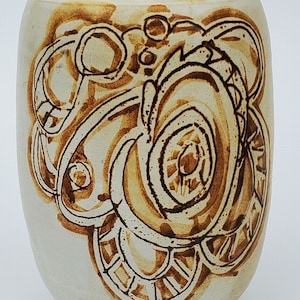 Betty And Nelson Mears Large Decorated Studio Pottery Vase - Abstract Flower Decoration - Tacoma Washington Artist Potters - NW Pottery Vase