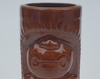 Hawaiian Polynesian Tiki King Mug Cup Vase - Brown Glaze - DW114 - 6.25"