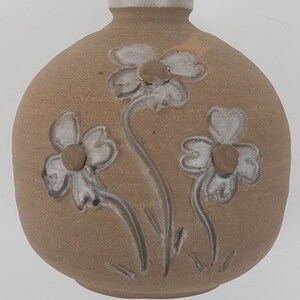 Andy Phibbs Northwest Studio Pottery Vase - Carved Flower Design - Bottle Form Vase - White Glazed Flowers - Signed