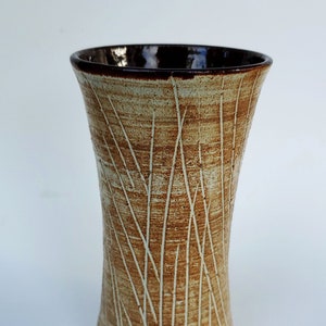 Louis Mideke Northwest Large Studio Pottery Vase - Unique Hand Carved Linear Design - Early Red Clay