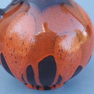 Raymor Italy Orange Fat Lava Drip Glaze Pottery Jug Vase - Italian Art Pottery - Brown Underglaze - Fat Lava Orange Glaze - MCM - 7.75&quot;