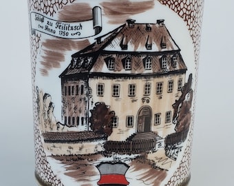Vintage German Stein Tankard Feilitzsch Castle in 1750 - Bavarian Shield - Nice Detail - 5.25" - Bavarian Castle Scene