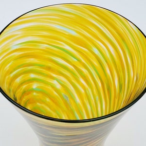 Oliver Doriss Designs Northwest Art Glass Vase - Green And Yellow Swirl With Gold Aventurine - Flared Rim - 10.5&quot; - Tacoma Glass Artist