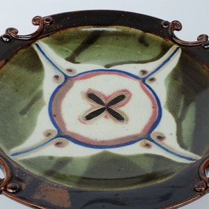 Russell Hamamoto Northwest Washington Studio Pottery Hand Decorated Compote - Unique Design - Old Town Potters Gallery Label - Tacoma WA