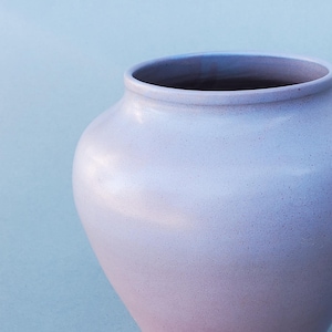 Dickota Art Pottery Dickinson Clay Products Pottery - Large Hand Thrown Vase - Early Diamond Ink Stamp Mark - Blue And Pink Glaze - 7"