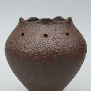 Mid Century Era Hanging Ceramic Swag Pendant Lamp Globe - Brown Textured Surface - Mid Mod Tear Drop Design - 9&quot;