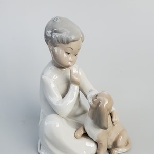 Llardo Porcelain Figure Boy With Dog - Model 4452 - Vicente Martinez Designer - Retired - Nice Detail - 7.5&quot;