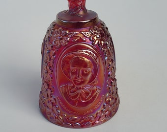 Fenton Red Carnival Glass Limited Edition Bell - Famous Women - Conniosseur Line - 1984 - Amelia Earhart - Helen Keller - Elizabeth A Seton