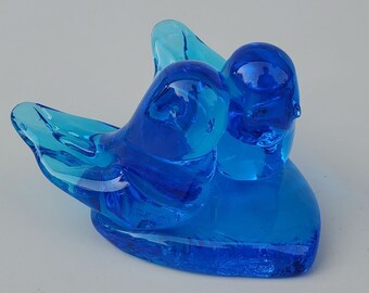 Terra Studios Two Bird Figures Hand Crafted By Leo Ward in 1993 - Fayetteville Arkansas Glass Studio - Bluebird of Happiness Figure