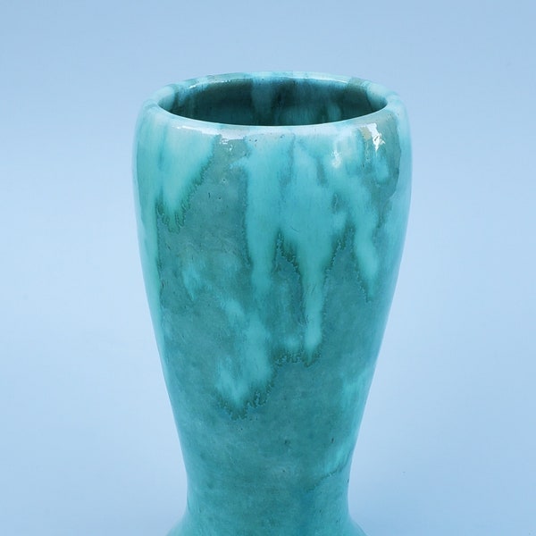 Old Panama Art Pottery Hand Thrown Vase - Green Drip Glaze - Sacramento California Pottery - 10.125"