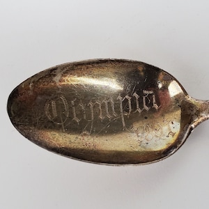 Olympia Washington 1891 Sterling Novelty Spoon - Walker And Hall Maker - Etched Olympia 1891 -  AMG Monogram on Reverse Side - Signed W & H