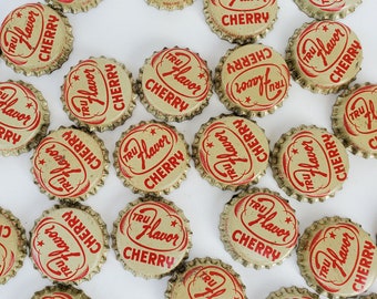 Tru Flavor Cherry NOS Bottle Caps - Cork Lined - Uncrimped - Lot of 5 Bottle Caps - Never Used - Vintage Cherry Cola Drink