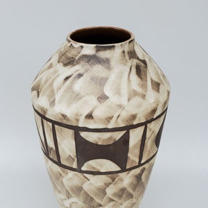Scheurich West Germany Large Floor Vase - Mid Century Design - 540-48 - White Frothy Glaze - Brown MCM Design - 19&quot; Keramik Floor Vase