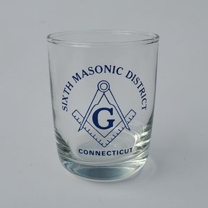 Sixth Masonic District Connecticut Cocktail Glass - Blue Masonic Freemasonry Compass Design - Vintage CT  6th District Masonic Glass - 3.5&quot;