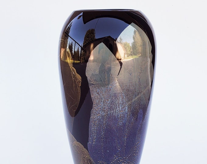 Dan Bergsma Northwest Art Glass Vase Large Hand Blown Black Vase With