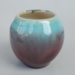 Pisgah Forest Art North Carolina Art Pottery Vase - Blue With Purple Glaze - Walter Stephens Hand Thrown NC Folk Art Pottery Vase - 4&quot;