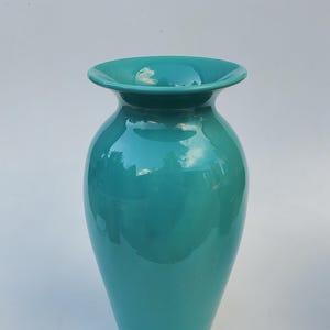 Bauer Fred Johnson Hand Thrown Turquoise Blue Floor Vase - Hi Fire - 1930&#39;s Era California Pottery Big Vase - California Pottery - 14.75+&quot;