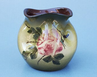 Royal Torquay Hand Decorated Pottery Vase - Red Flower And Green Stem Decoration - Unique Shaped Vase - English Art Pottery - 4.375"