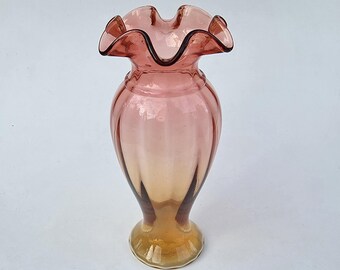 Fenton Gold Amberina Ruffled Rim Vase - Shape 3420 AV - 1999 Historic Collection - 11"