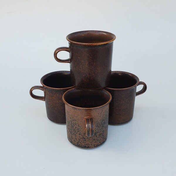 Arabia Ruska Dinnerware - Set of 4 Coffee Cups - Ulla Procope Designer - Made In Finland - Mid Century Dinnerware - Loop Handle Design