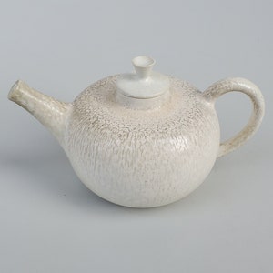 Rorstrand Sweden Stoneware Pottery Teapot by Carl H Stalhane - Scandinavian Tableware White Crystalline Glaze Tea Pot - CHS Artist Mark
