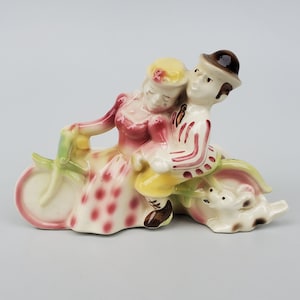 Vintage Shawnee Pottery Motorcycle - Bicycle For two Planter Vase  - Nice Detail - Shape 735 - 9.5"