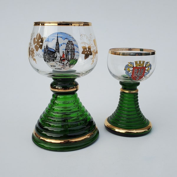 Vintage Roemer Glass Goblet With Built In Music Box- Play Blue Danube - Gold Leaf Trim - Ferris Wheel - Plus Frankfurt Glass