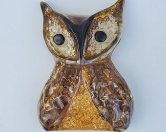 Vintage Lucite Owl - Chunky Internal Lava Rock Accents - Textured Wings - 1960's Era Hoot Owl - 6.25" - Mid Century Design