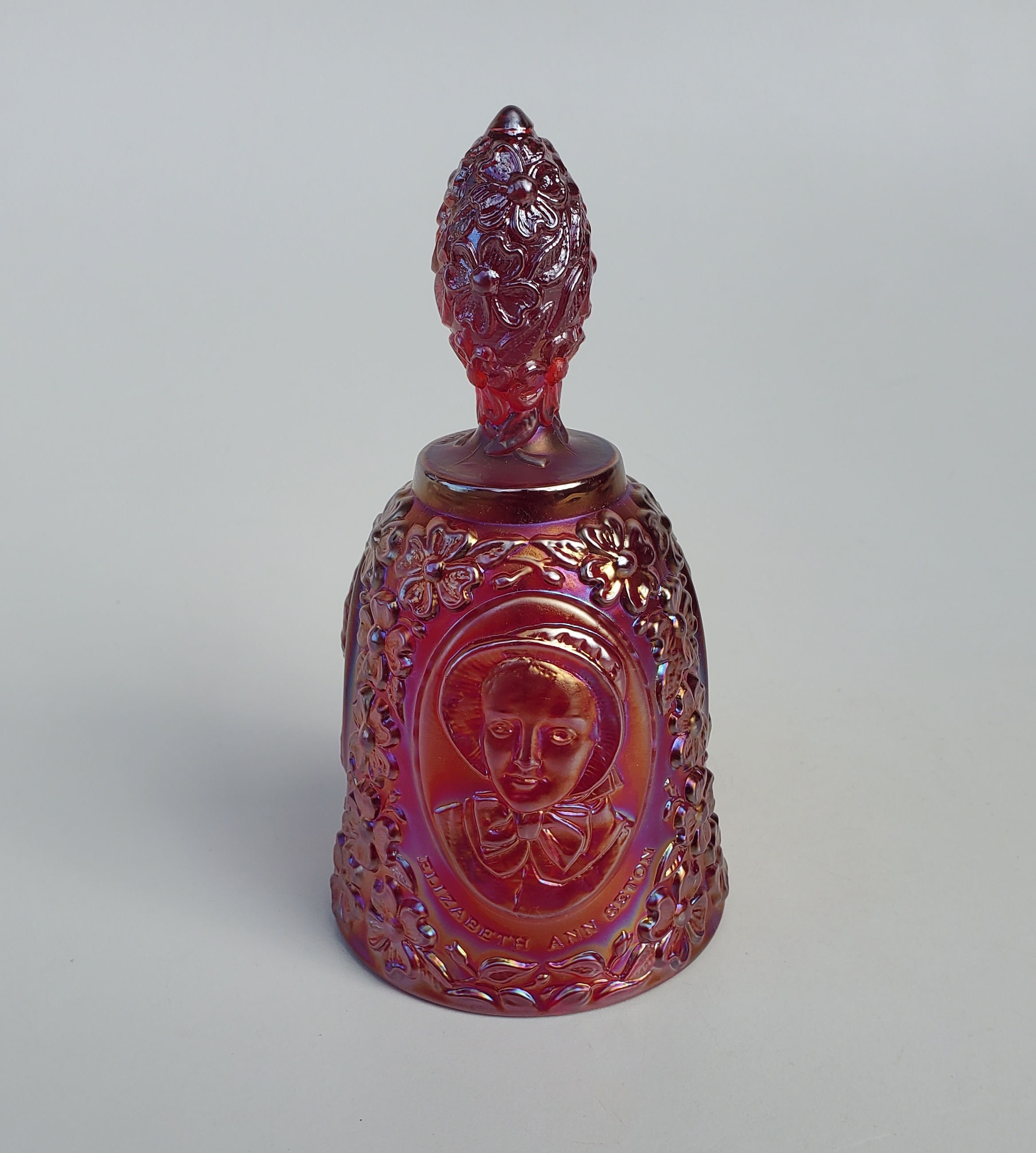 Fenton Red Carnival Glass Limited Edition Bell - Famous Women Conniosseur Line 1984 Amelia Earhart Helen Keller Elizabeth A Seton