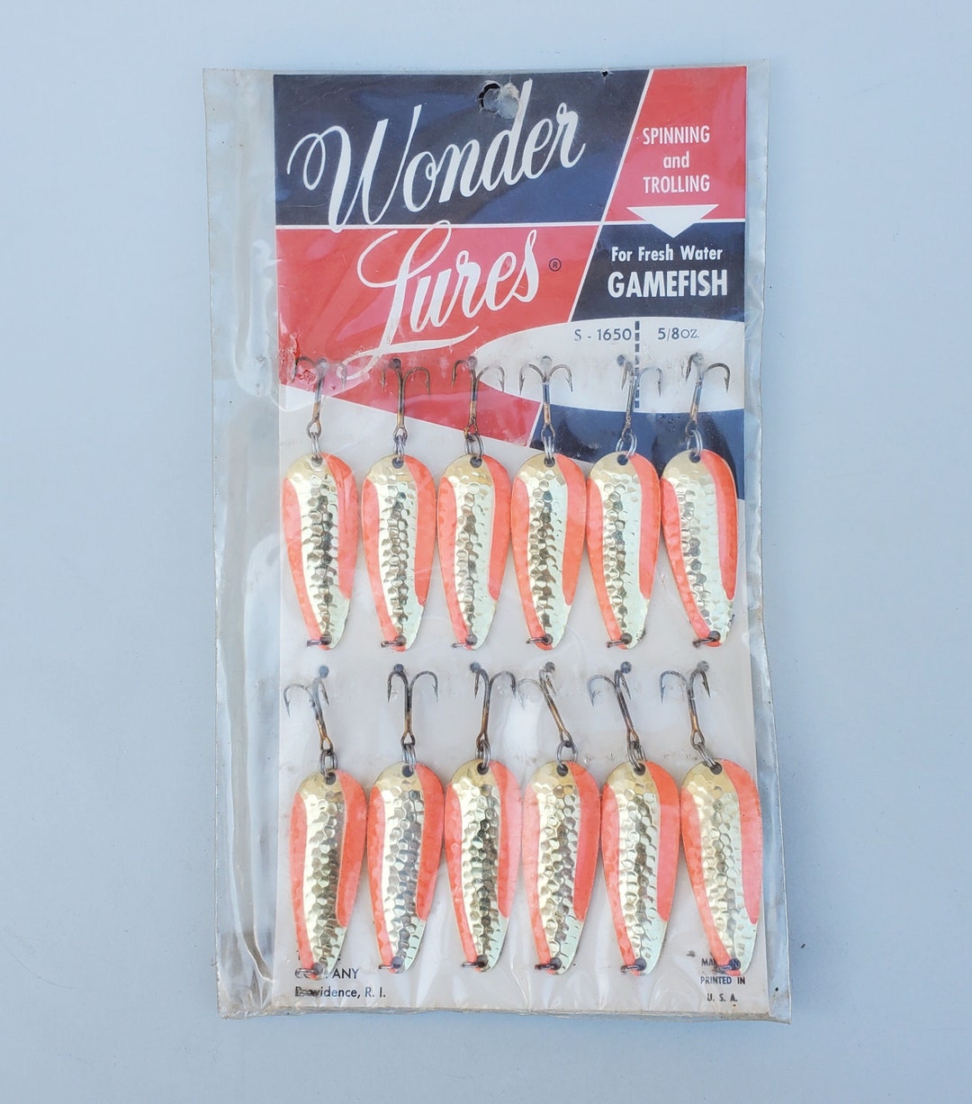 Vintage Wonder Lures Dealer Display Card Acme Tackle Co Orange and Brass  Hammered Finish 5/8 Ounce Lure Display 1970's Era Lures -  Hong Kong