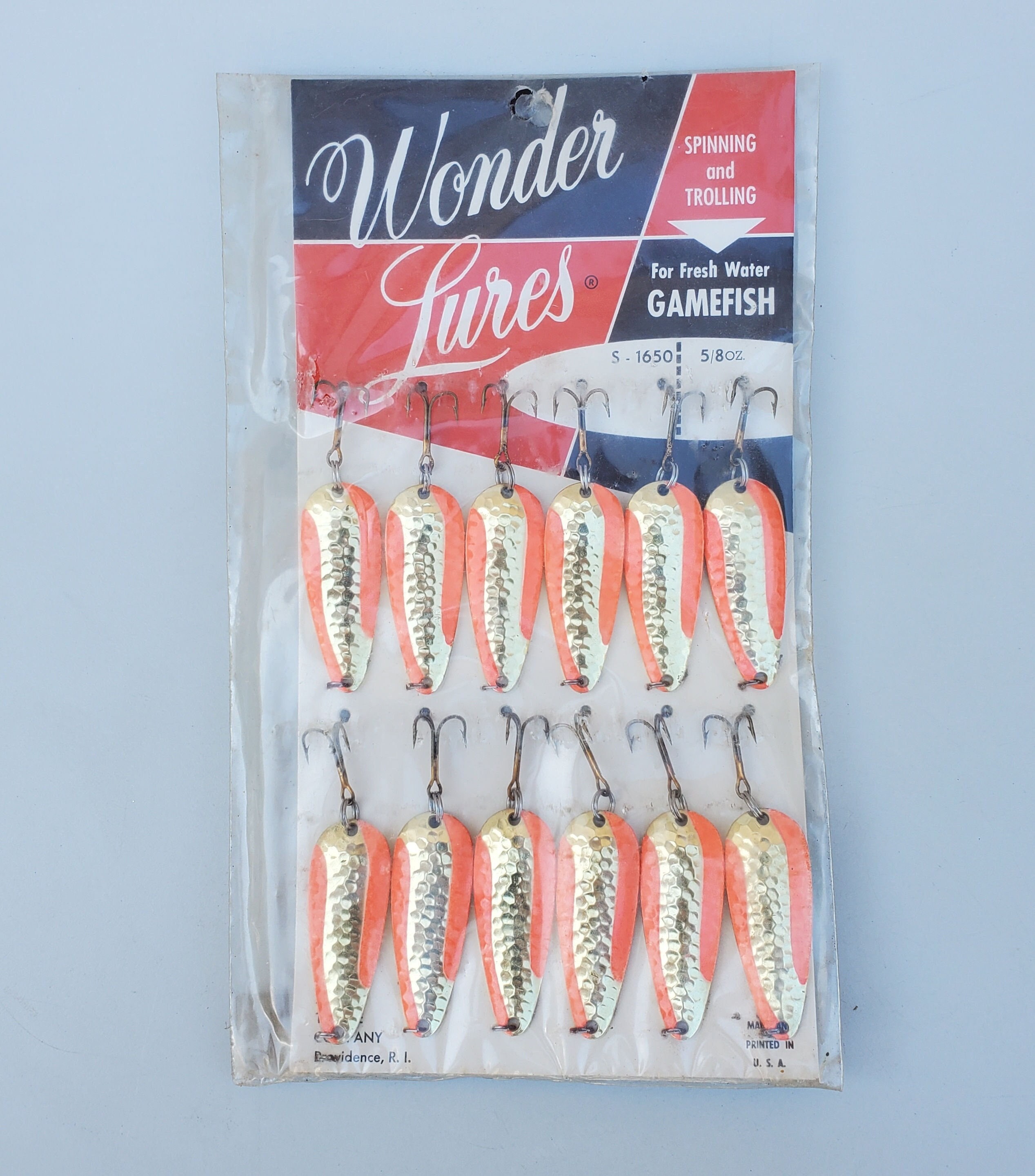 Vintage Wonder Lures Dealer Display Card - Acme Tackle Co - Orange And  Brass Hammered Finish - 5/8 Ounce Lure Display - 1970's Era Lures