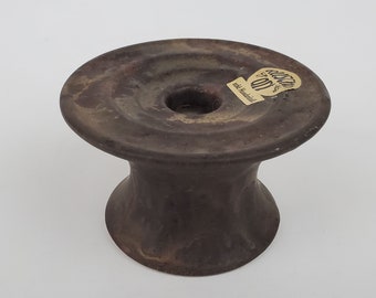 Ruscha Art Pottery - West German Keramik Pottery Candleholder -Rutile Brown Glaze - With Original Gold Label