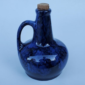 Brush McCoy Art Pottery Blue Onyx Drip Glaze Large Jug - Blended Blue Glaze - Cork Top - Hollow Music Box Base - 8.5"