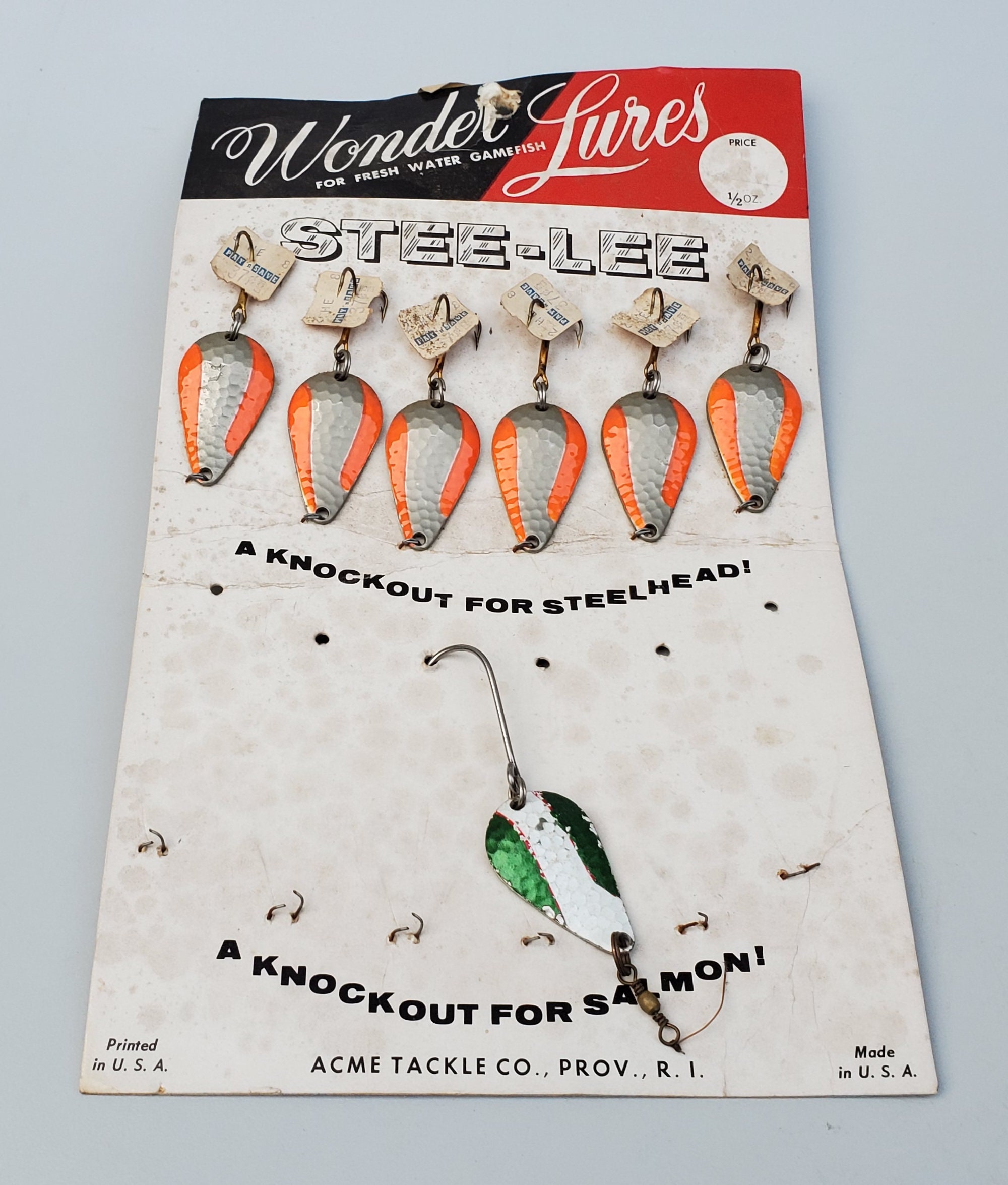 Vintage Wonder Lures Store Display Card Stee Lee Steelhead and Salmon Lures  Acme Tackle Company Providence Rhode Island 7 Lures -  Sweden