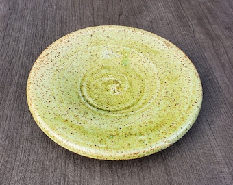 Jeremy Ogusky Ceramics Boston MA Studio Pottery Plate - Hand Thrown Stoneware Plate - Green Glaze - 7"