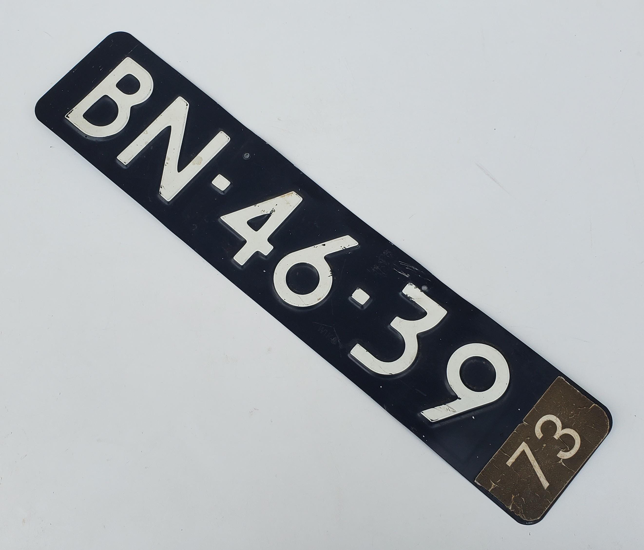 Vintage Netherlands Metal Embossed License Plate - 1973 - Black